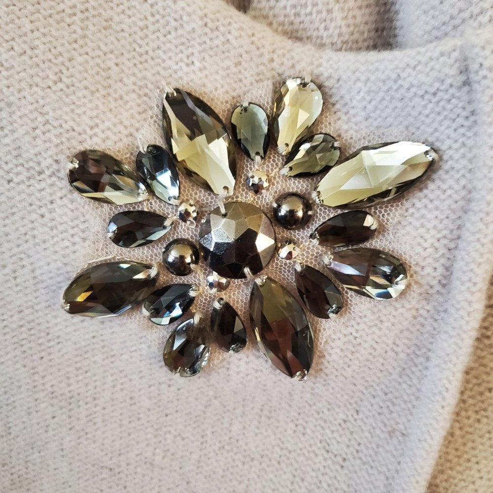 J M Collection Wool Rhinestone Embellished Closure Jacket Neutral Beige Size L - Picture 3 of 9